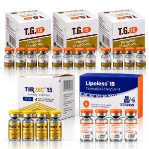 Kit Tirzepatida 15 mg — 3x TG 15mg + 1x Tirzec 15mg + 1x Lipoless 15mg | 5 Caixas • 20 Ampolas