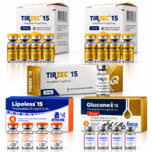Kit Tirzepatidas - 2 Tirzec 15mg 4 ampolas + 1 Tirzec MD 15mg + 1 Lipoless 15mg 4 ampolas + 1 Gluconex