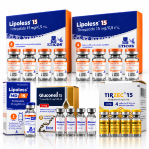 Tik Tirzepatida - 2 Lipoless 15mg (4 ampolas) + 1 Lipoless 15mg MD (1 ampola) + 1 Gluconex 15mg (4 ampolas) + 1 Tirzec 15mg (4 ampolas)